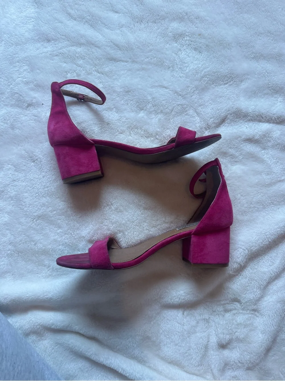 Steve Madden Fuchsia Suede Block Heel Ankle-Strap Sandals